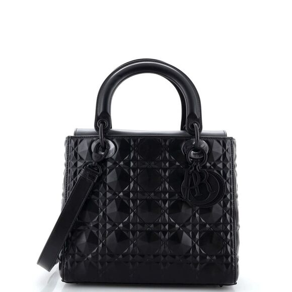 Christian Dior Handbags - Christian Dior Lady Dior Bag Diamond Motif Cannage Calfskin Medium Black